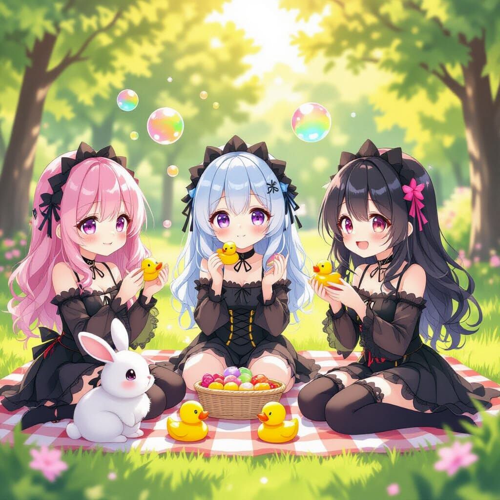 Goth Anime Girls Enjoying a Sunny Picnic