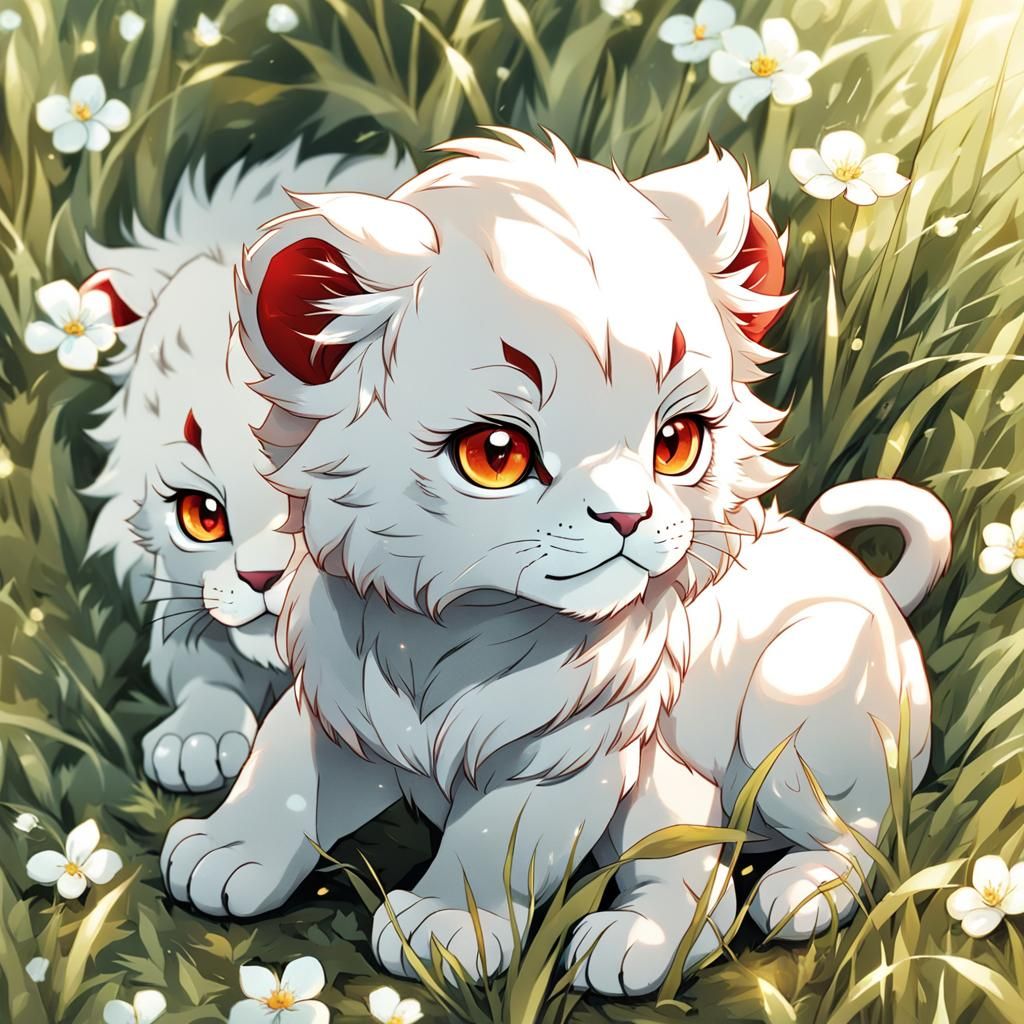 Cute Red Lion Cub in Anime Style