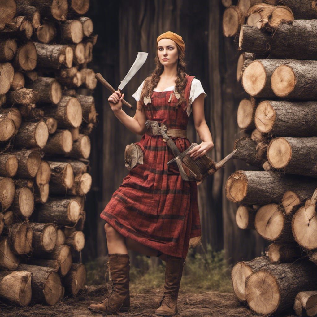 Female Lumberjack in Classical Age Roman Attire