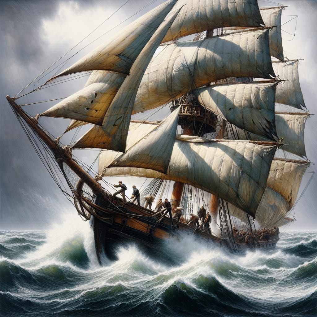 Schooner in Gale: Sailors Fight Raging Storm