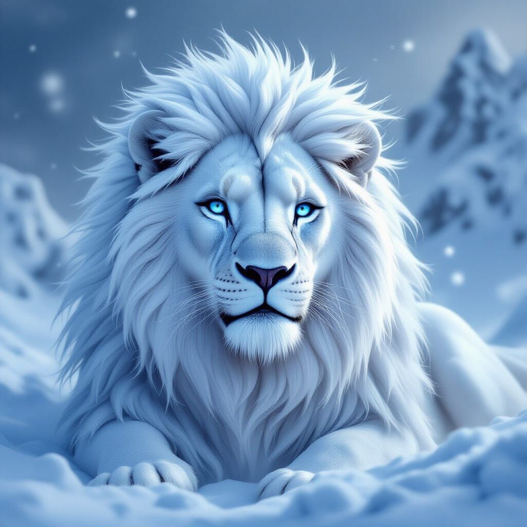 Majestic Ice Lion in Dreamy Landscape Style