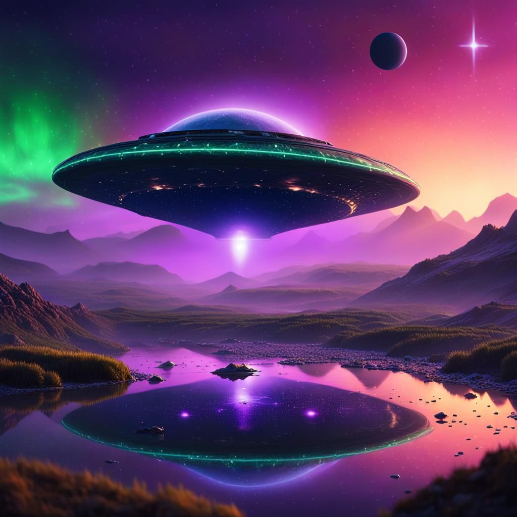 Spectacular Alien Landscape with Black Hole Sky