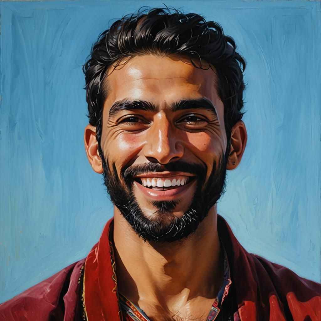 Joyful Man with Beard in Vibrant Oil Painting