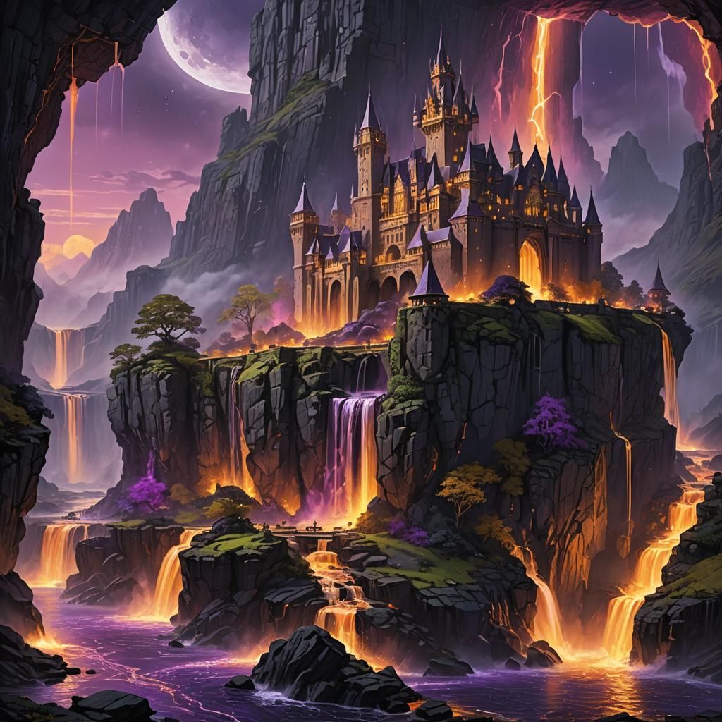 Floating Castle in Astral Realm, Dark Fantasy Art