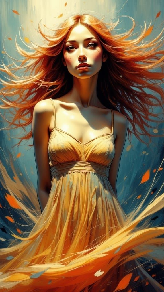 Graceful Dancer in Fitted Dress with Flowing Hair