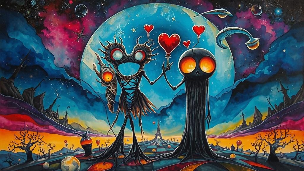 Dystopian Dreamscape: Surreal Alcohol Ink and Charcoal Art