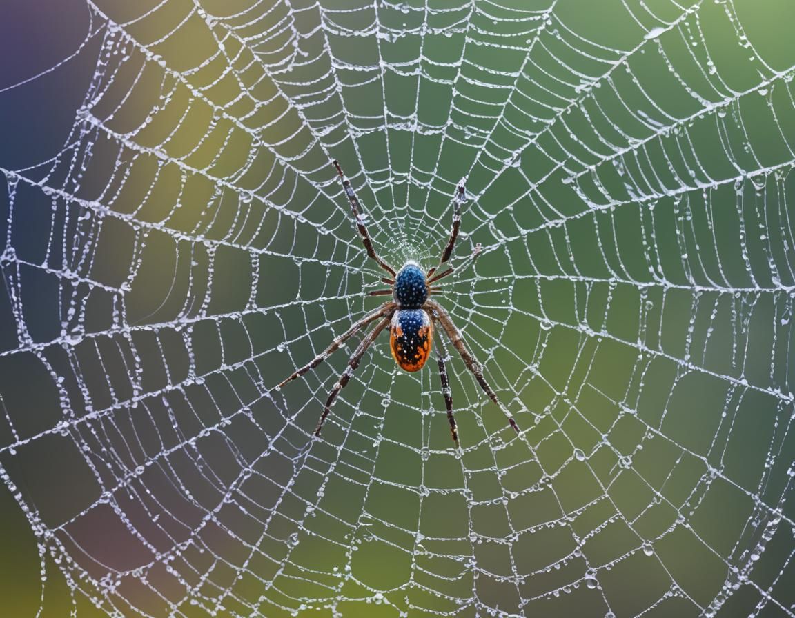 Dew Covered Spiderweb in Neon Colors