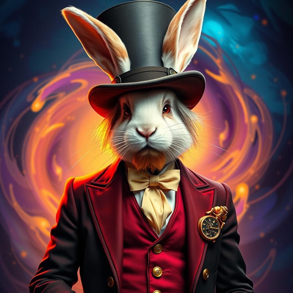 Rabbit Gentleman in Top Hat, Digital Art