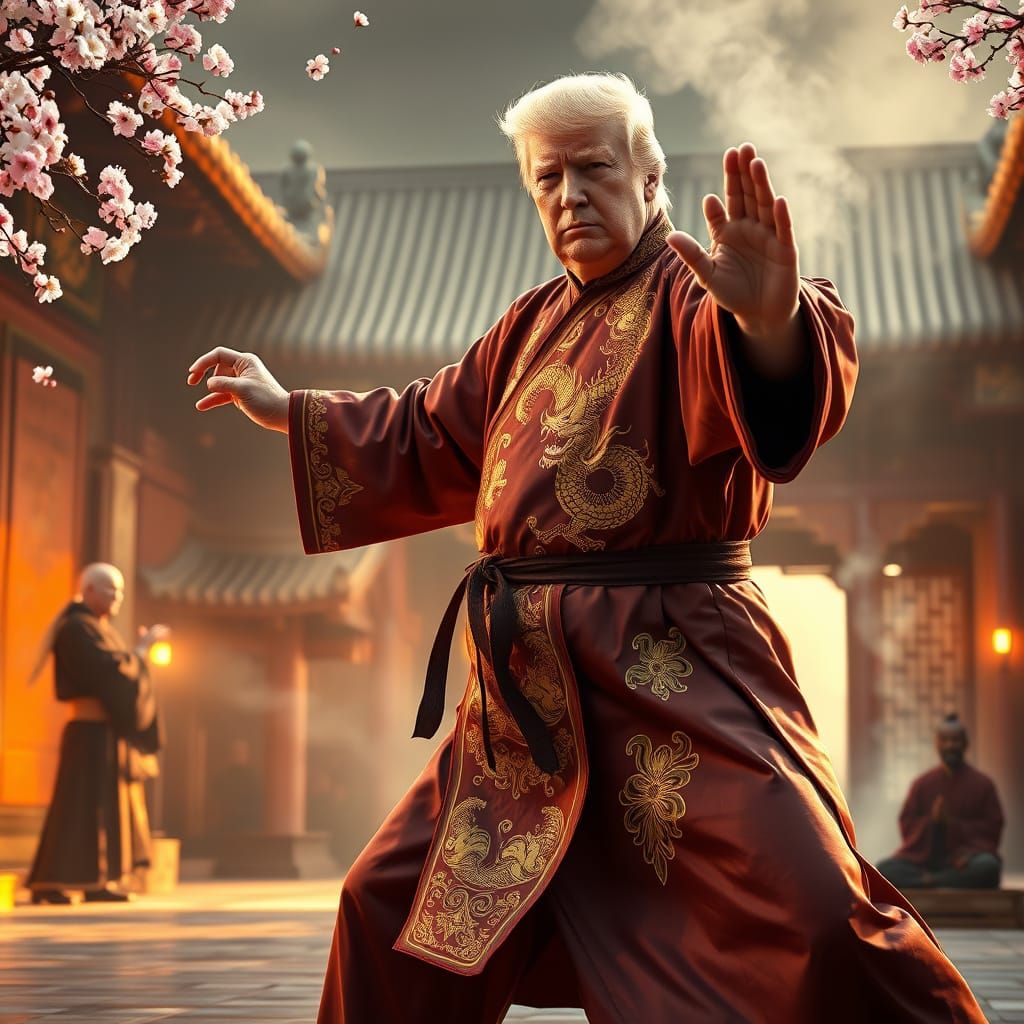 Confident Kung Fu Master in Ancient Shaolin Temple