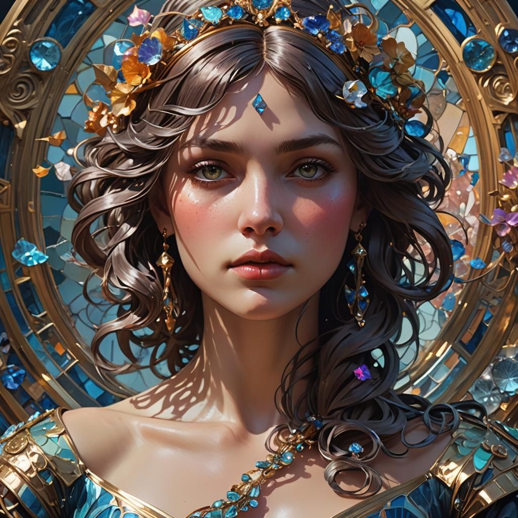 Enameled Glass Figurine Portrait in Art Nouveau Style