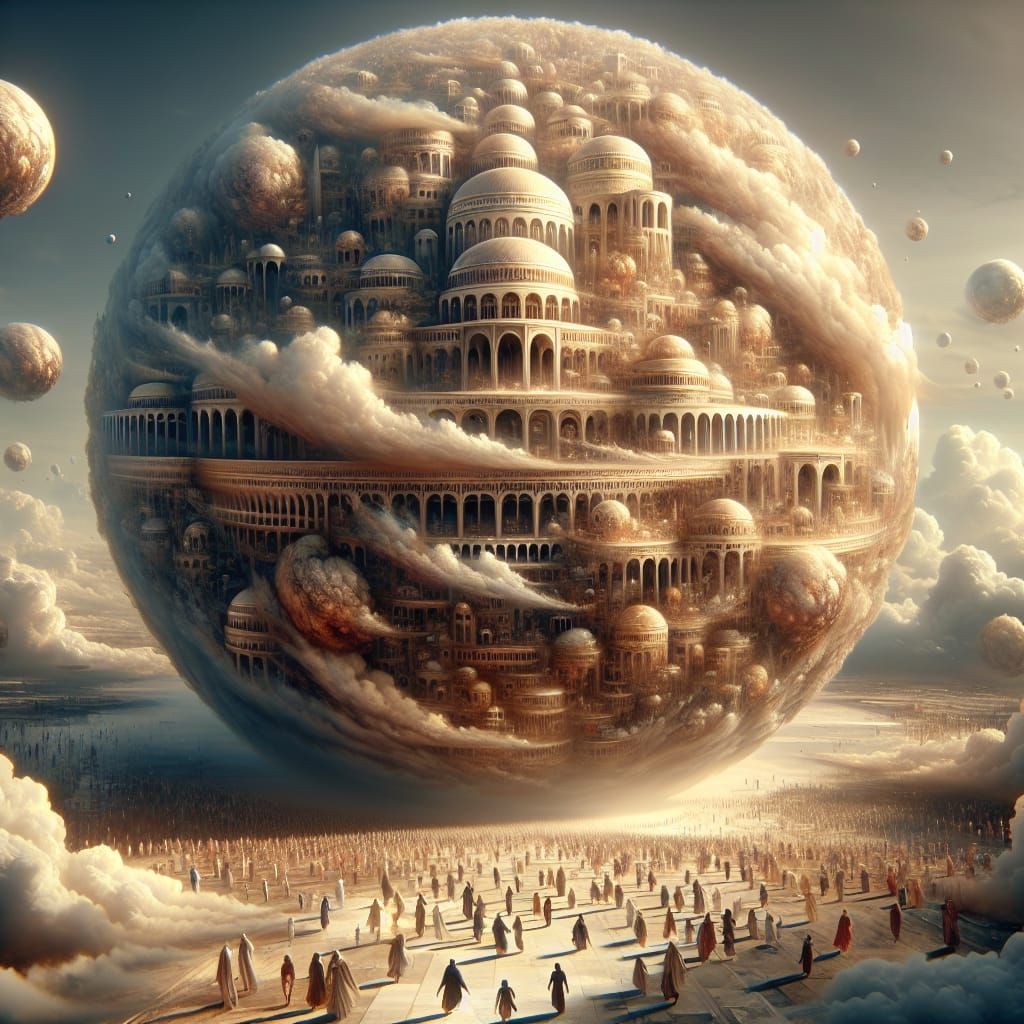 Grandiose Sphere Ascends in Cloudscape: Fantasy Concept Art