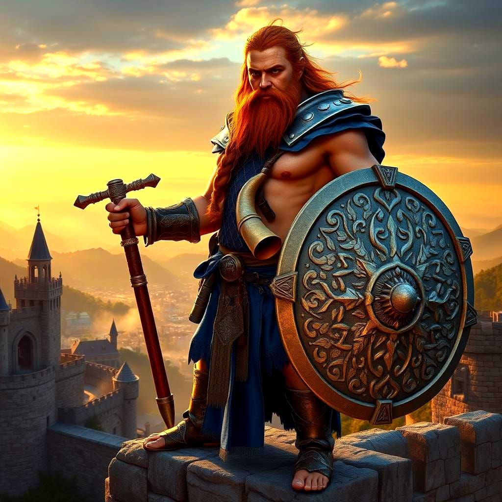 Dwarf Warrior Priest with Dragon Scale Shield