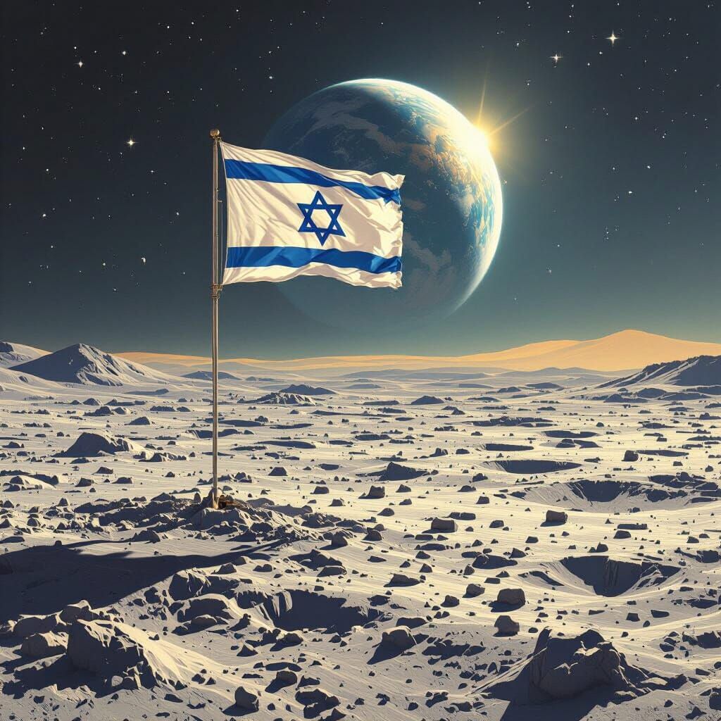 Israeli Flag on Moon with Earth View
