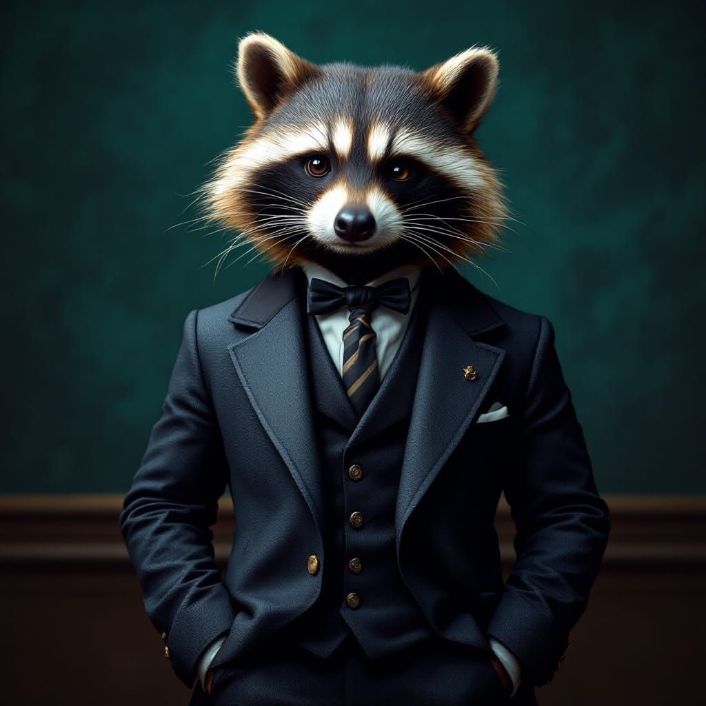 Elegant Raccoon in 19th-Century Gentleman's Club Style