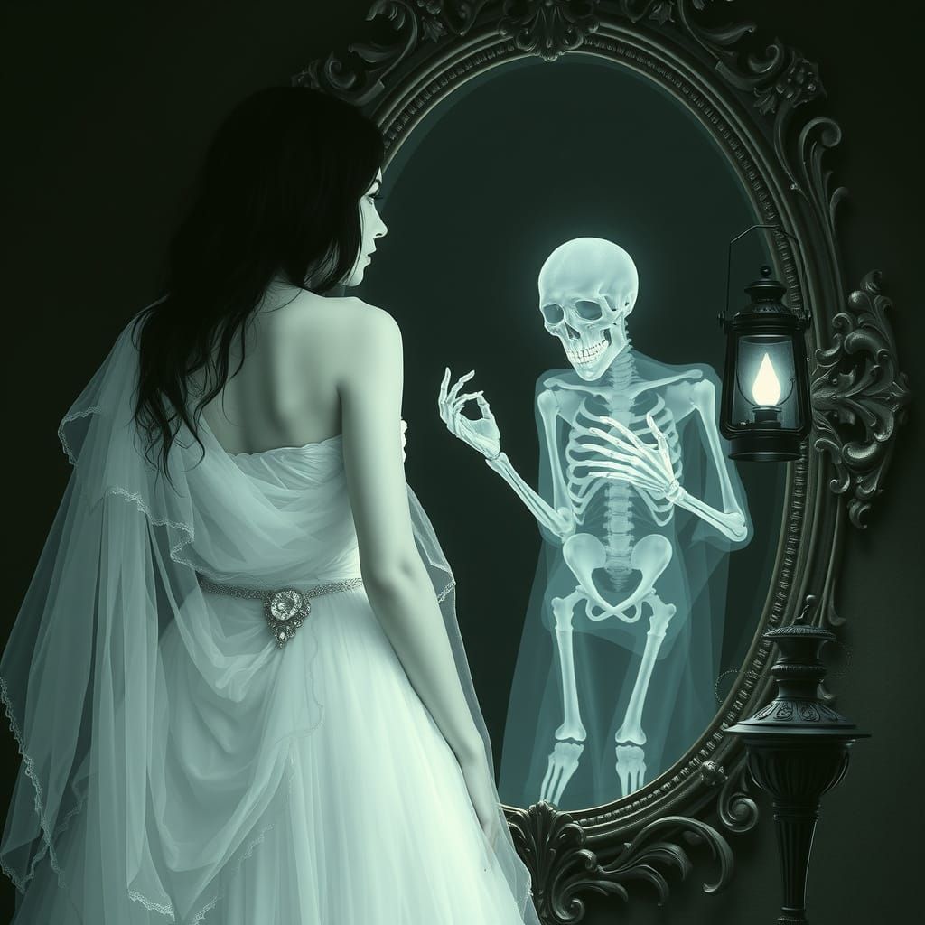 Ethereal Woman in Haunting X-Ray Style