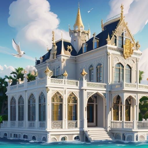 Magical Villa Mansion with Starry Cloud Motifs