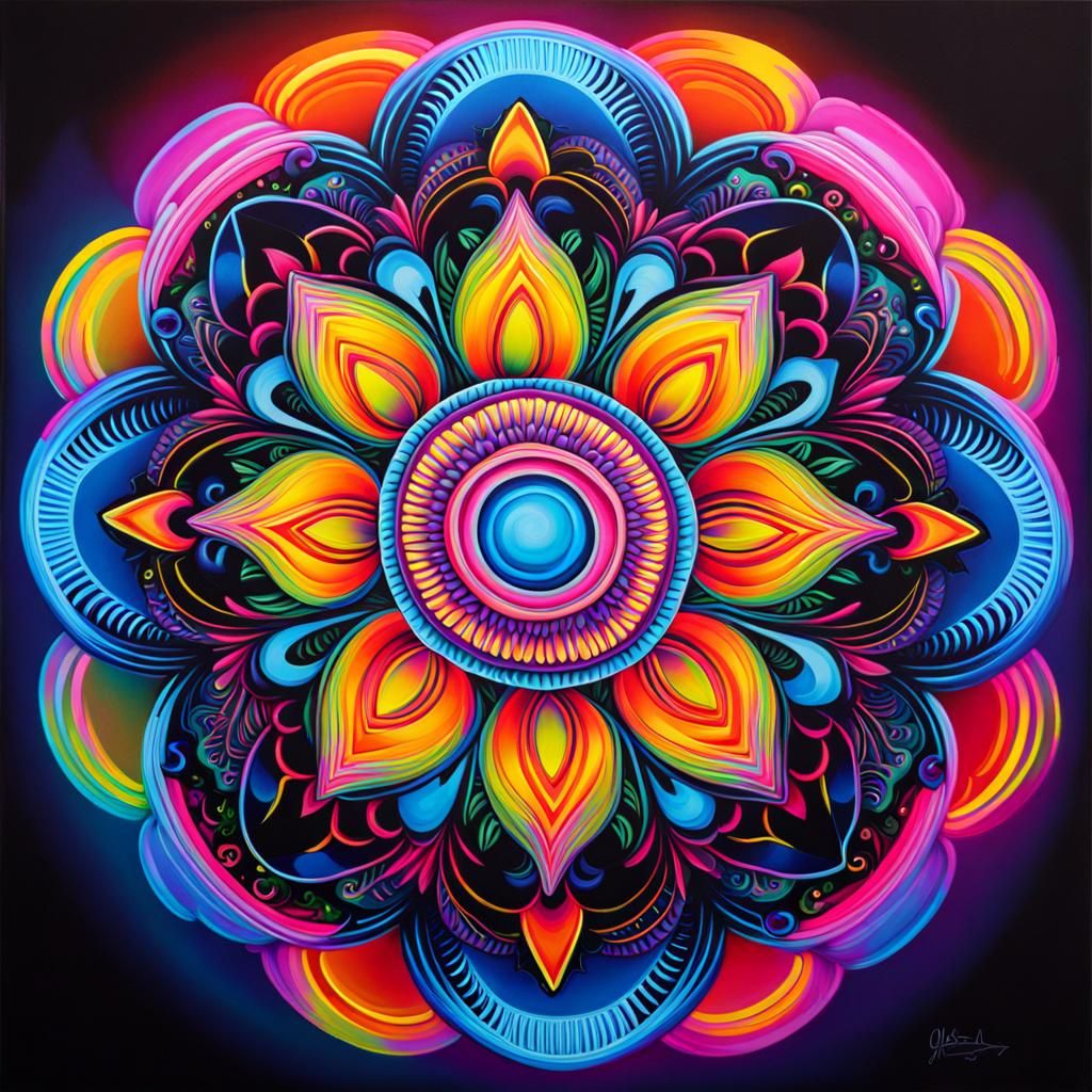 Neon Mandala Graffiti Art Above a Cradle