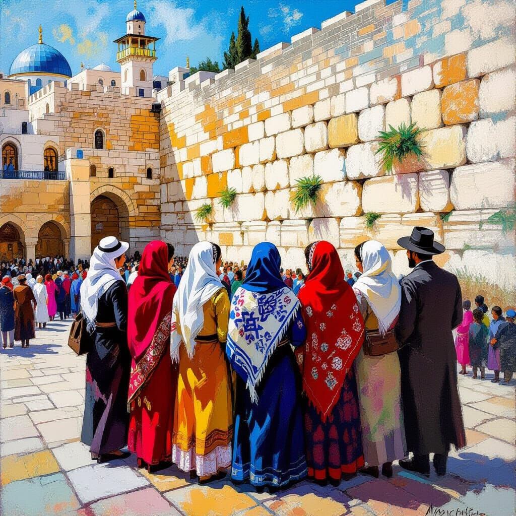 Israelis at the Western Wall, Expressive Painting
