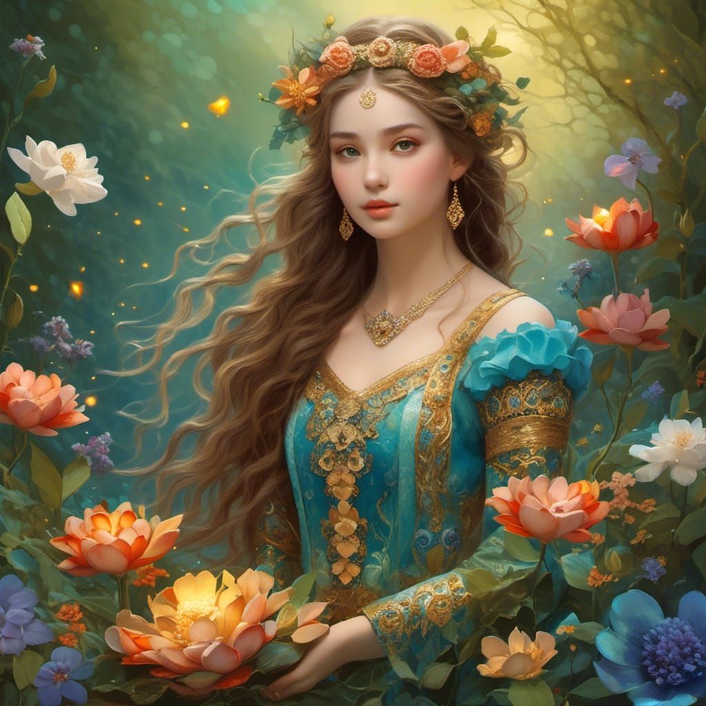 Fairy Tale Maiden in Forest Illustration
