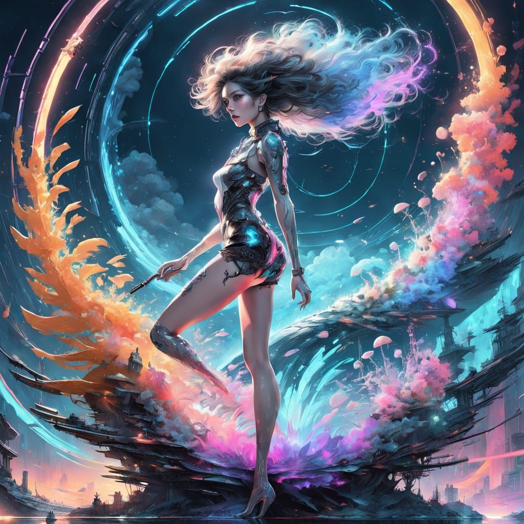 Surreal Cyberpunk Goddess with Fractal Stockings and Spiral ...