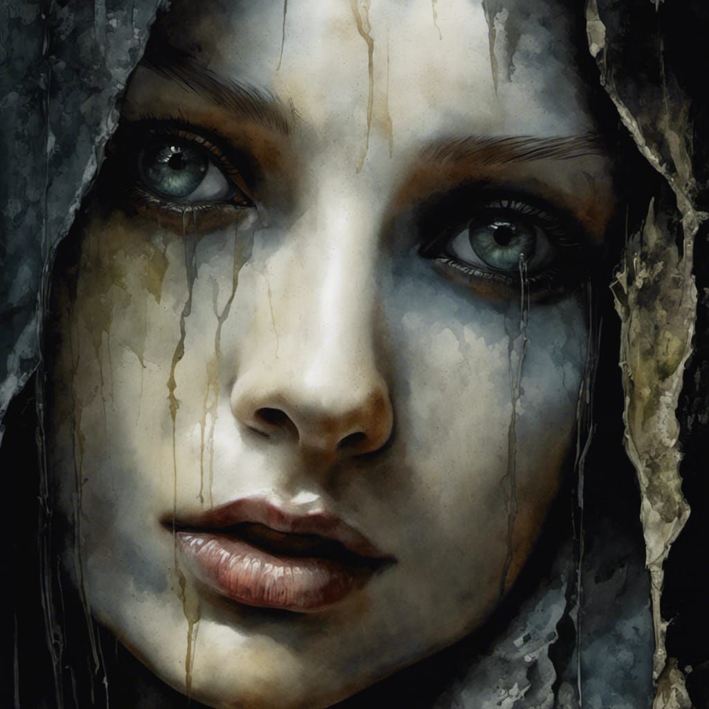 Ethereal Woman in Churchyard: Watercolor Style