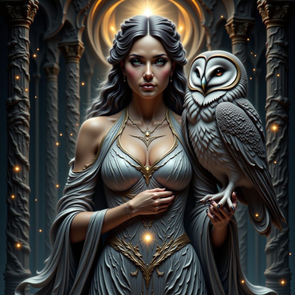 Athena Goddess of Wisdom with Barn Owl
