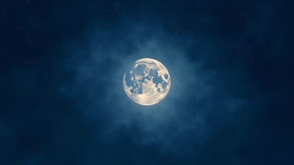 Full Moon in Velvet Sky, Painterly Dreamscape