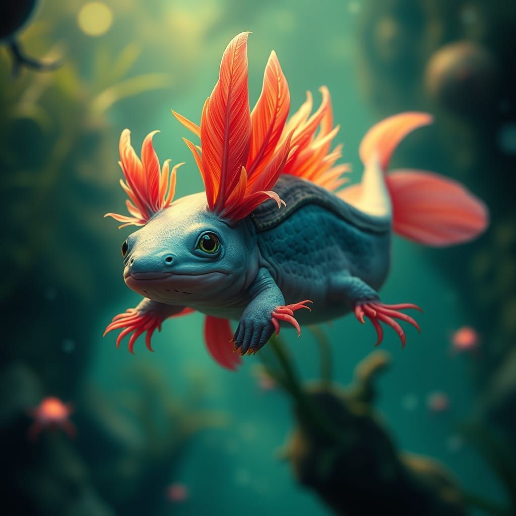 Axolotl in Mystical Aquatic World