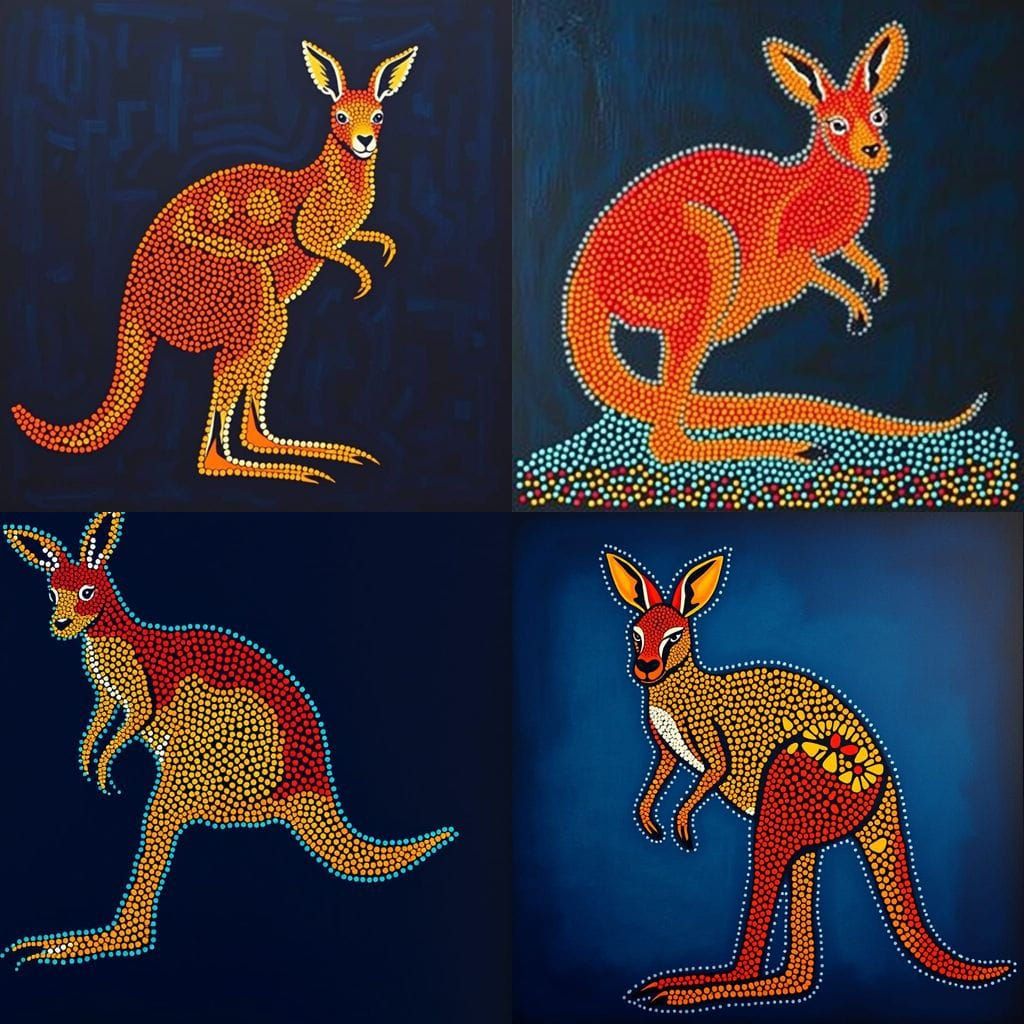 Vibrant Dotwork Kangaroo in Aboriginal Style