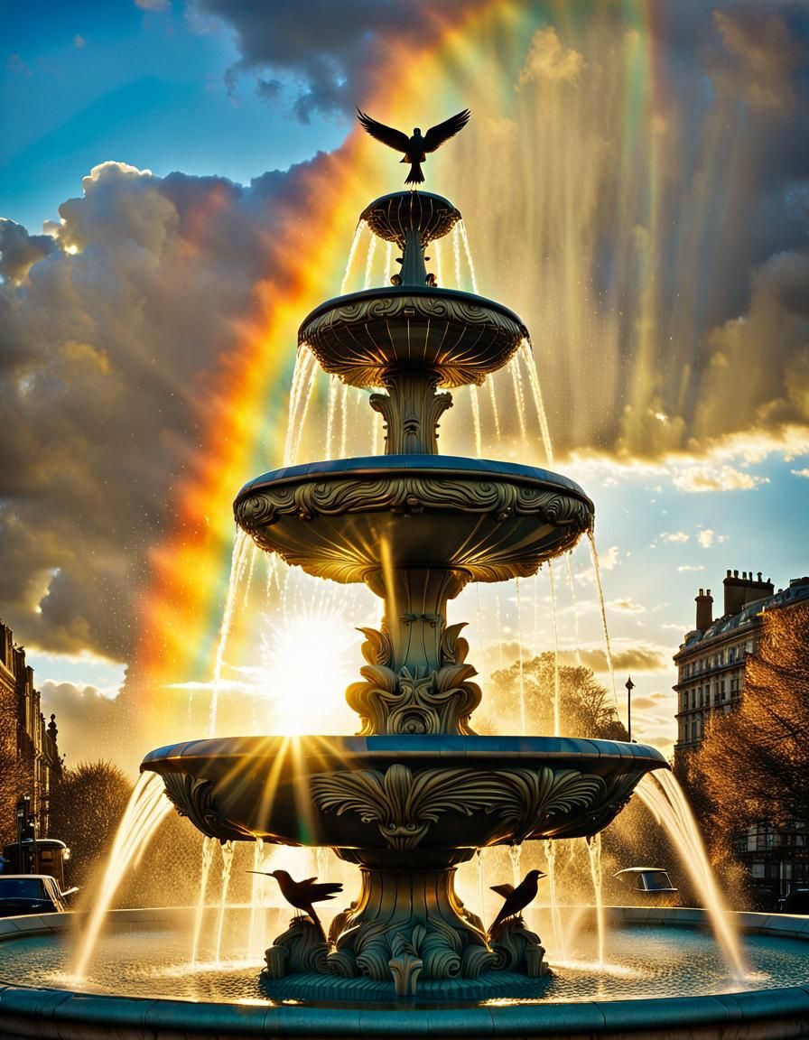 A Glamor Shot of A Multi-tiered Water Fountain