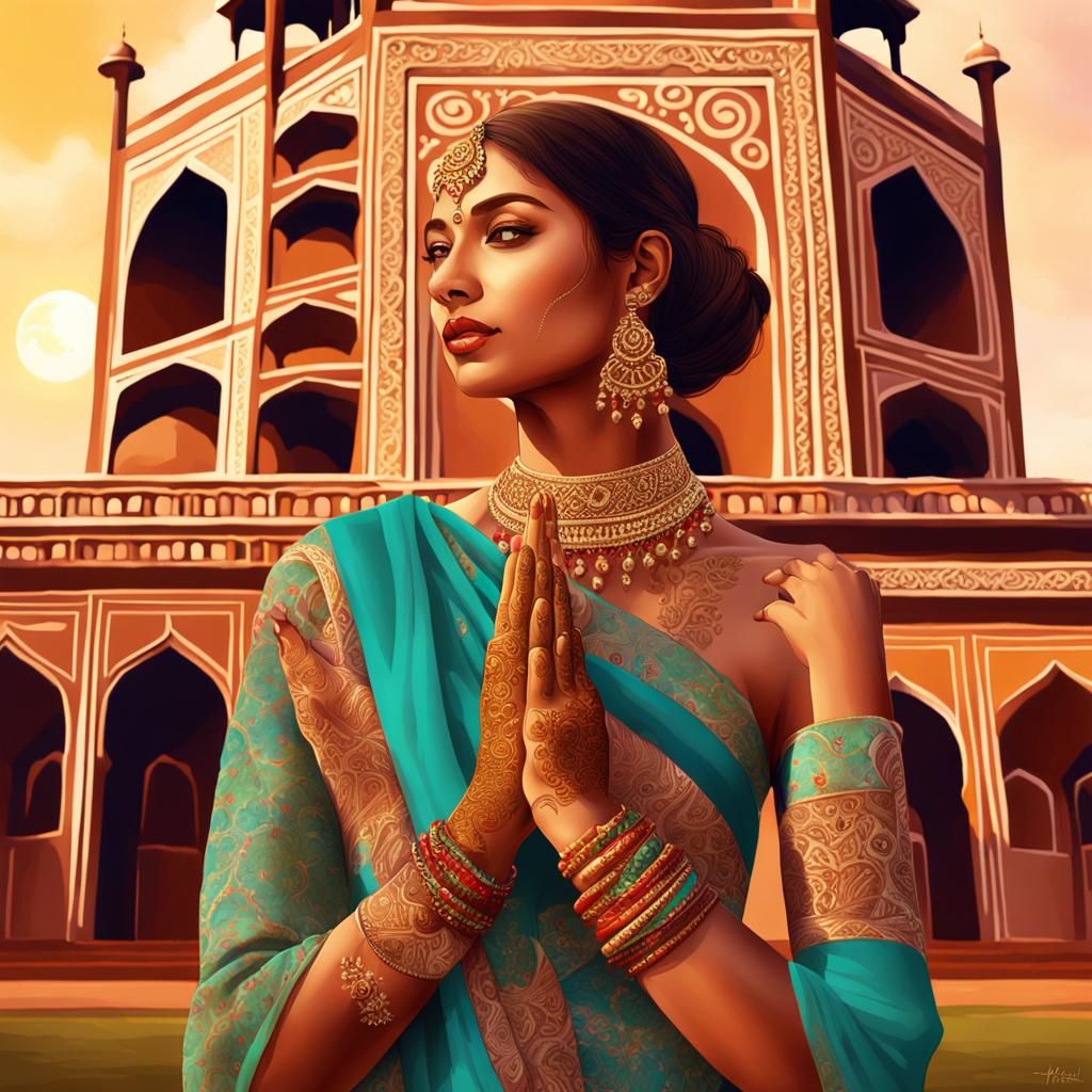 Indian Model in Ethnic Dress at the Taj Mahal