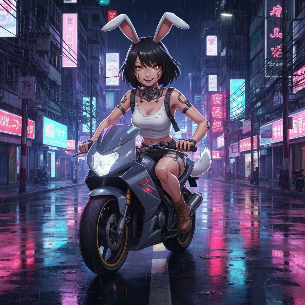 Cyberpunk Rabbit Rider in Y2K Bangkok