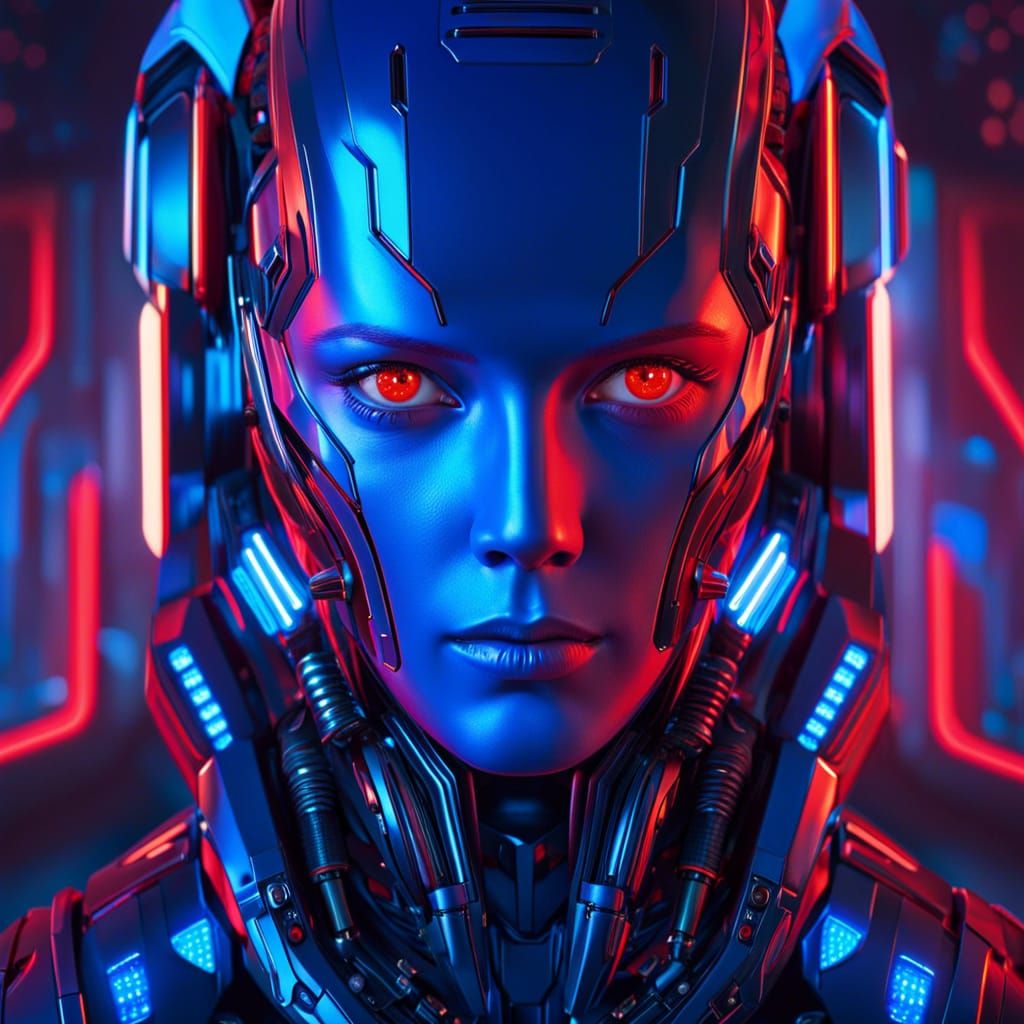 Hyperrealistic Blue Android Portrait in Sci-Fi Style
