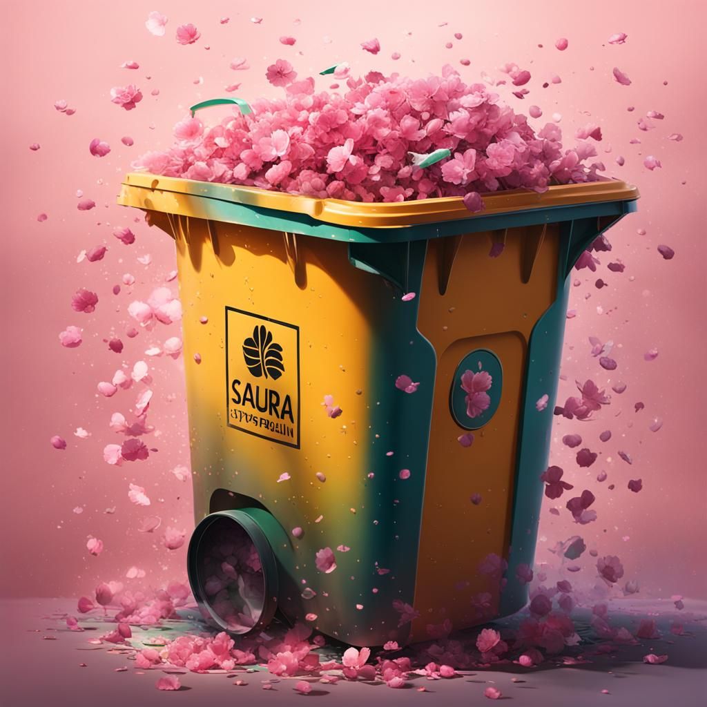 Hyperrealistic Sakura in a Dustbin: Splash Art