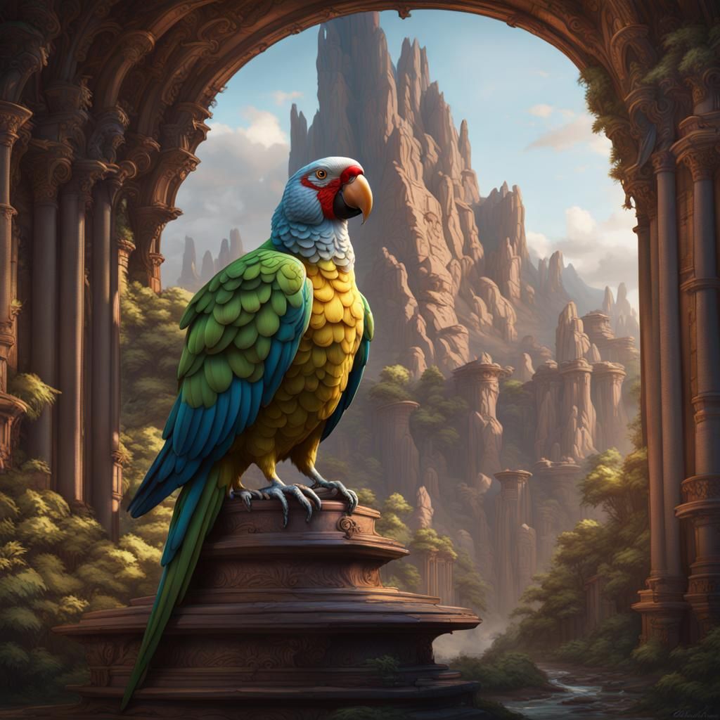Angry Parrot on Book: Detailed Matte Painting