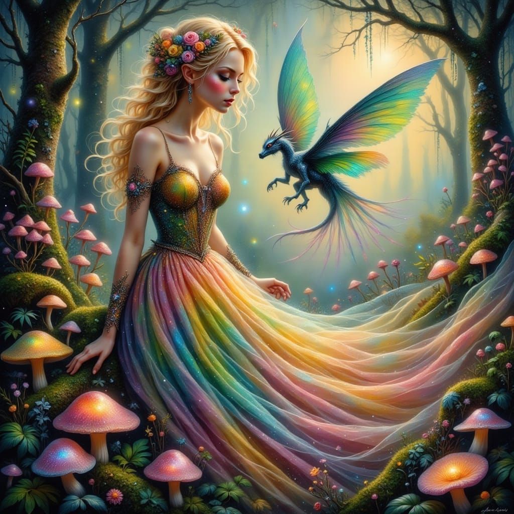 Enchanted Fairy Pixie Woman in Iridescent Gown