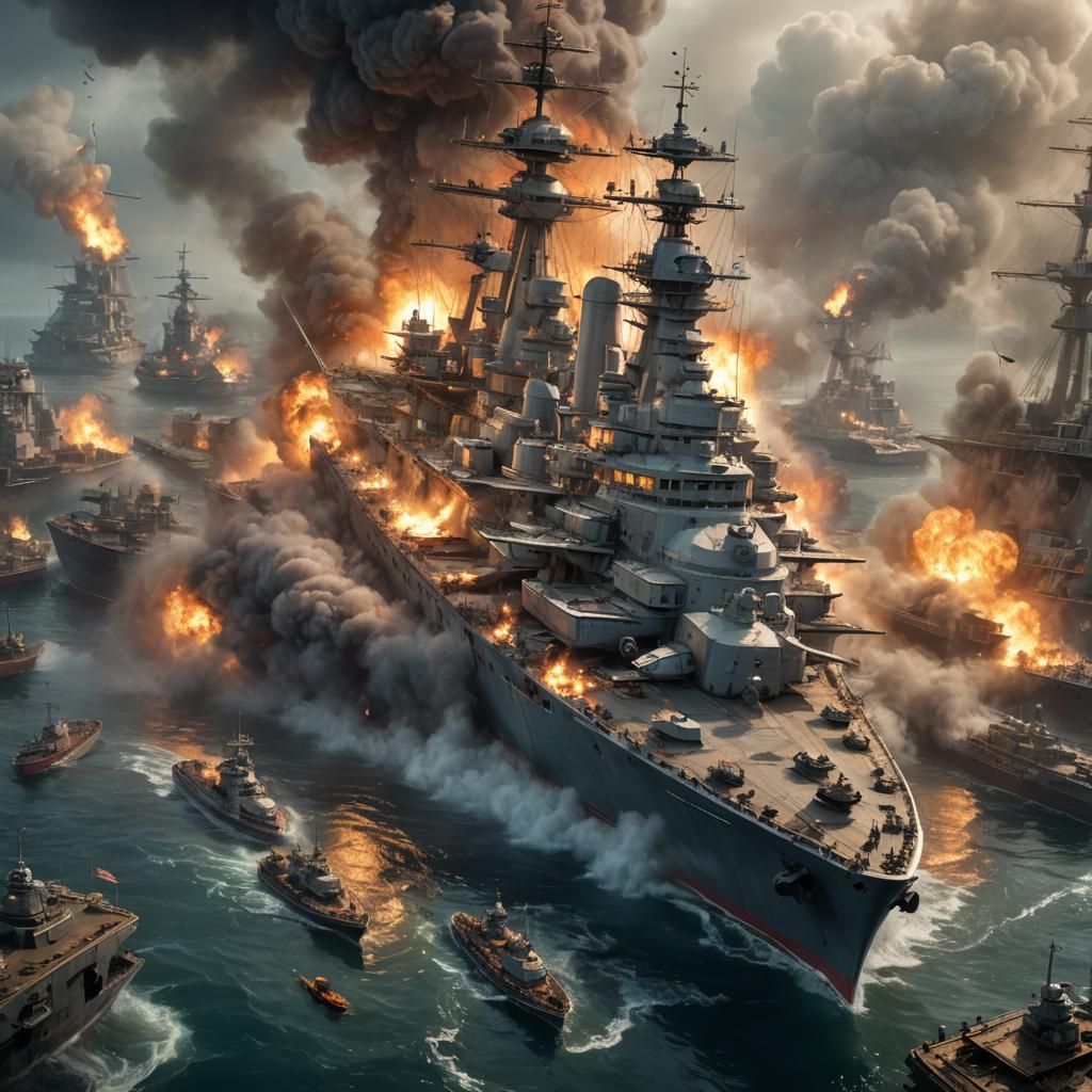 Battleship Sinking in Plastic Game, Detailed Digital Art