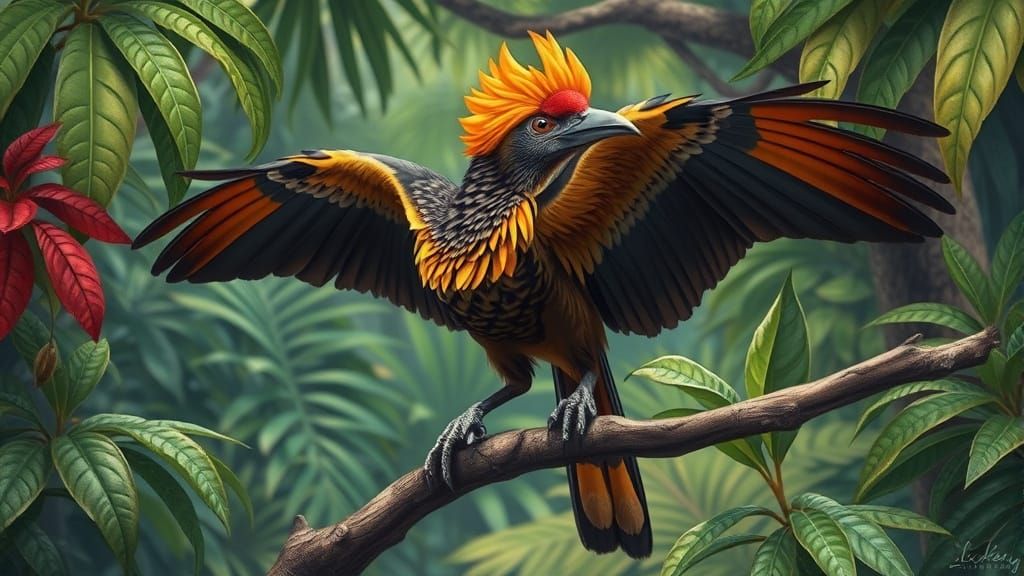 Mysterious Hoatzin Stinkbird Takes Flight in Lush Rainforest