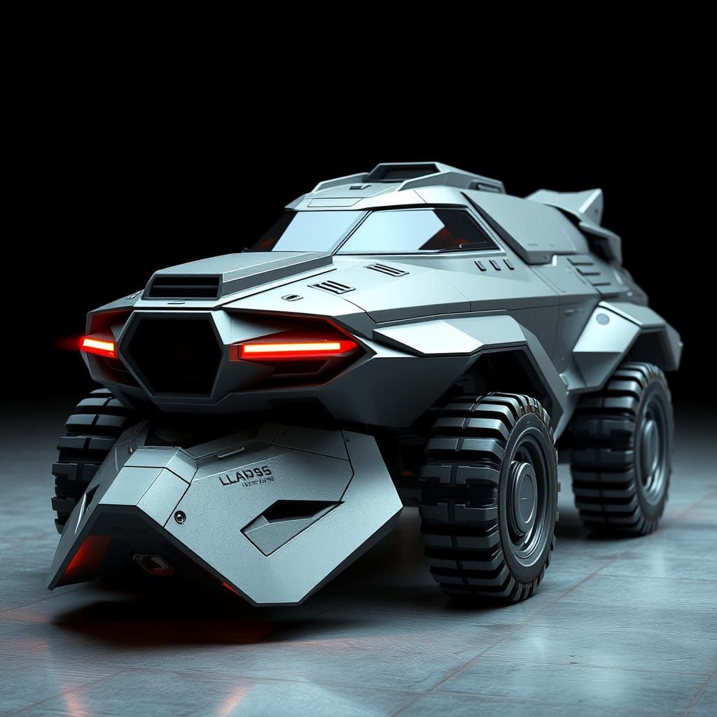 Futuristic Battle Car with Reinforced, Angular Armor and Sle...