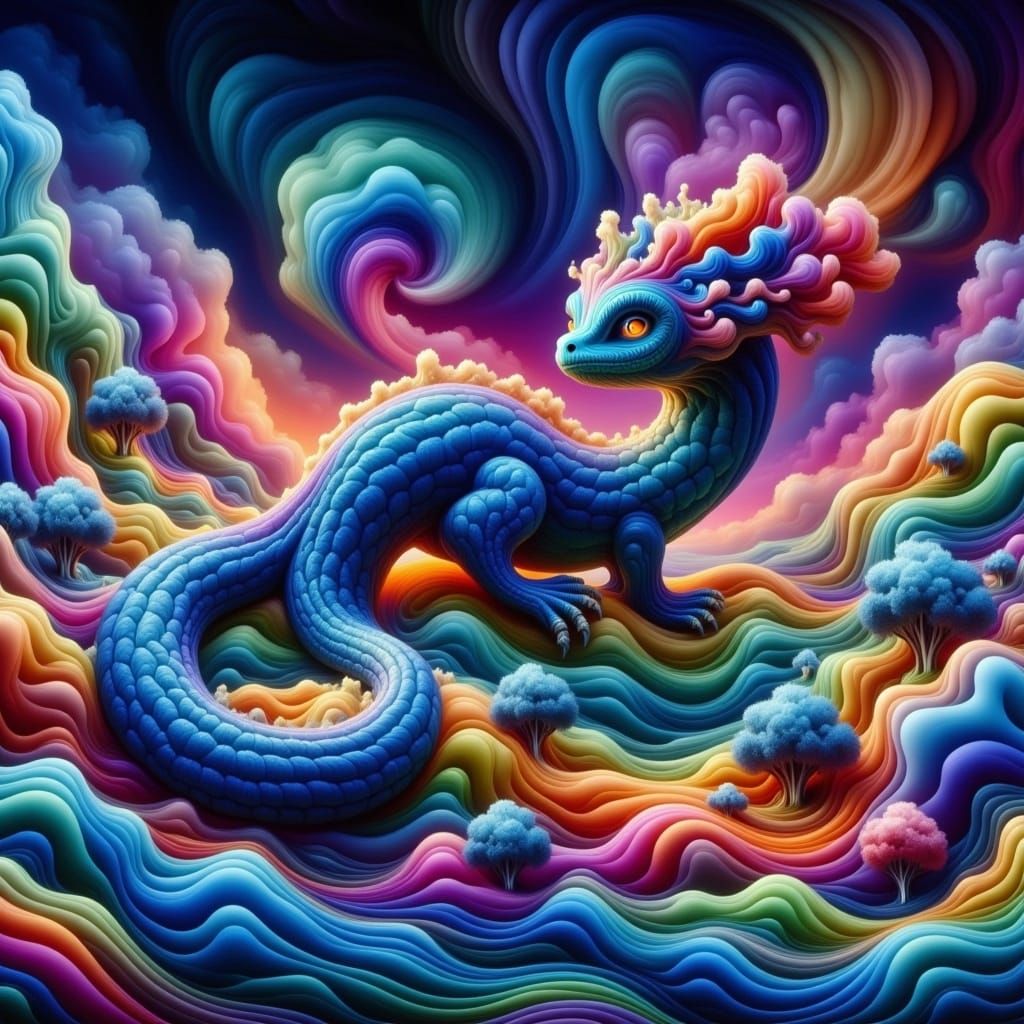 Chibi Dragon on Bioluminescent Mushroom