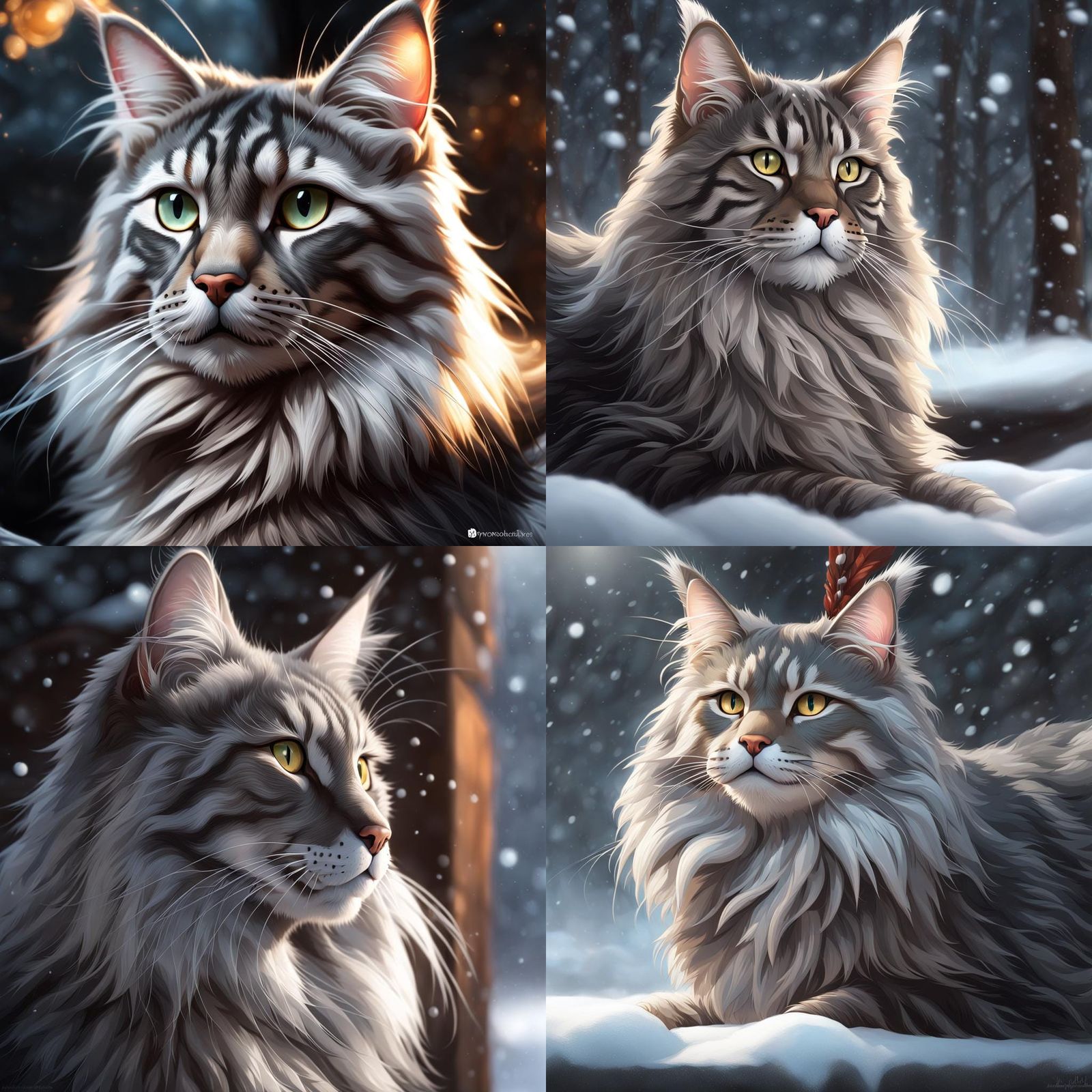 Gray Tabby Main Coon in Snowy Portrait