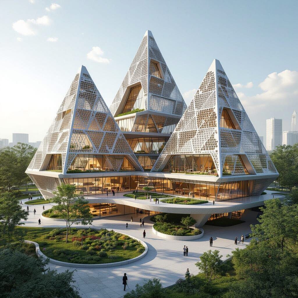 Futuristic Primary School Design With Intersecting Pyramids