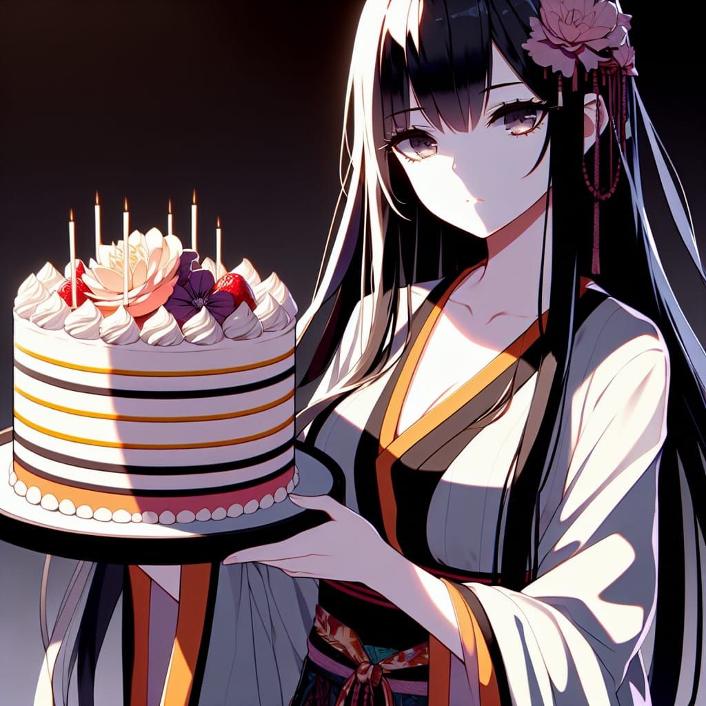 Girl with Cake in Manga Style with Cel-Shading