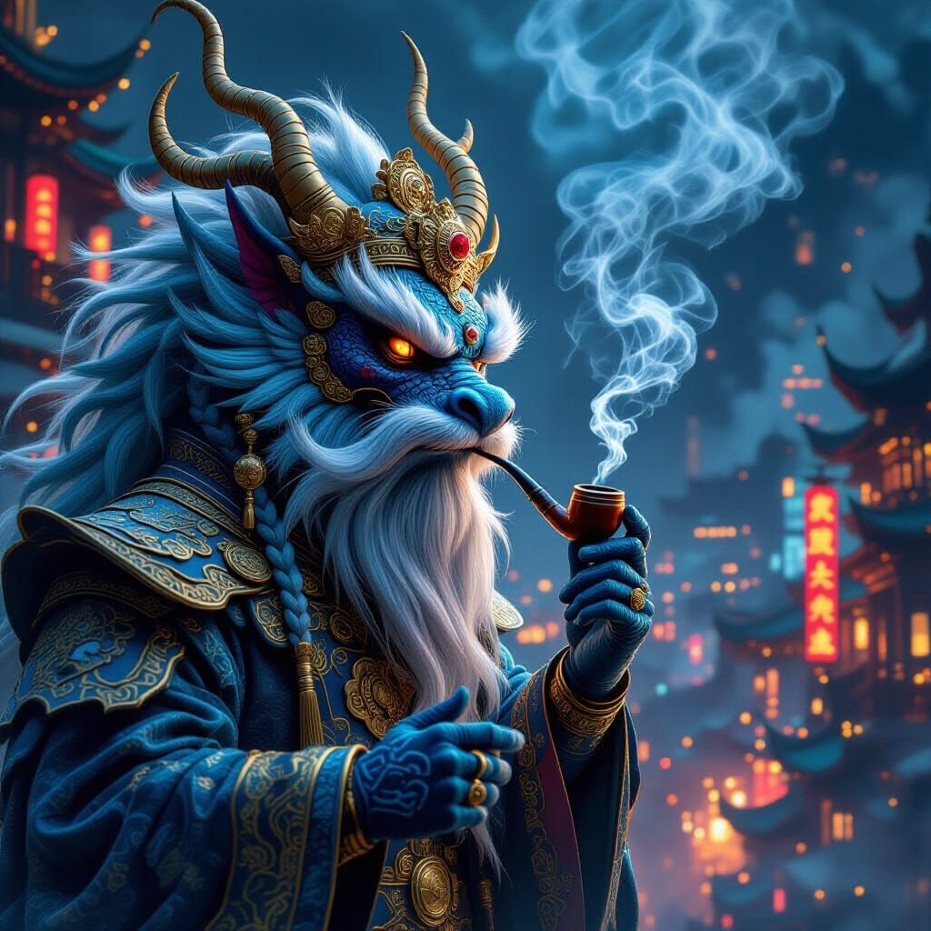 a mythological scene composed of two primary swirling entiti...