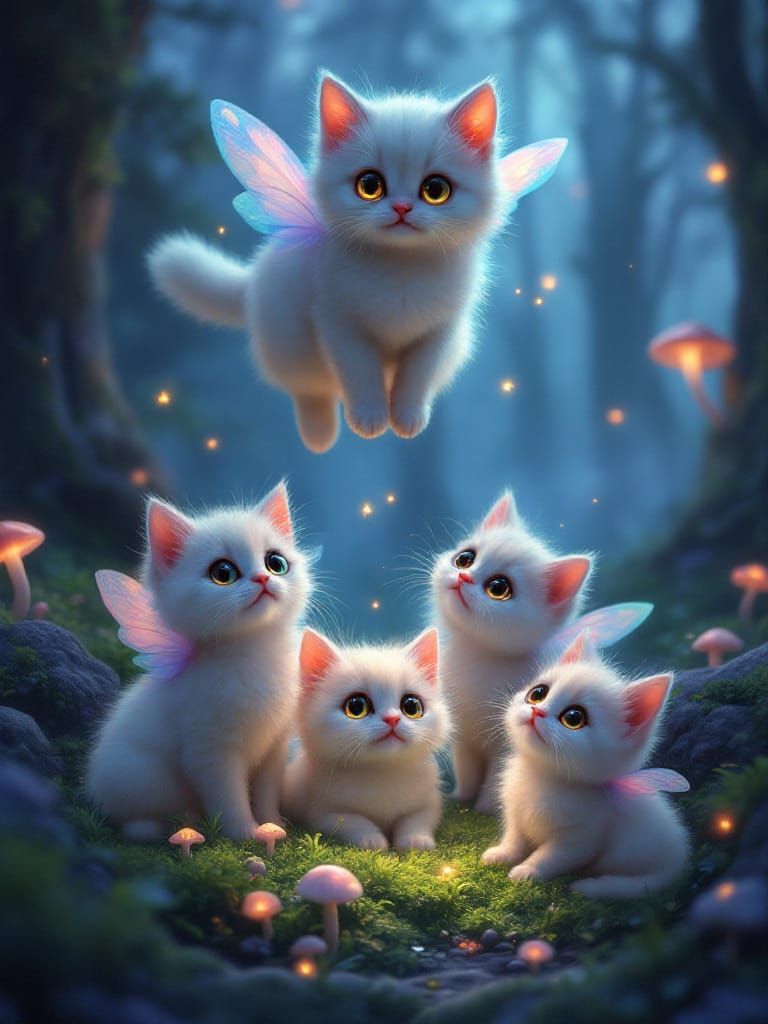 Enchanted Fairy Kittens in Magical Twilight Forest