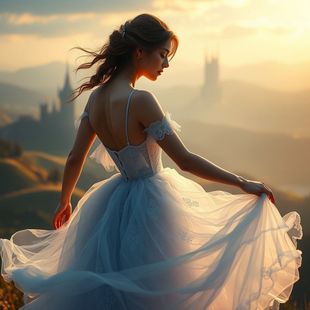 Ethereal Ballerina in Dreamy Landscape, Matte Painting