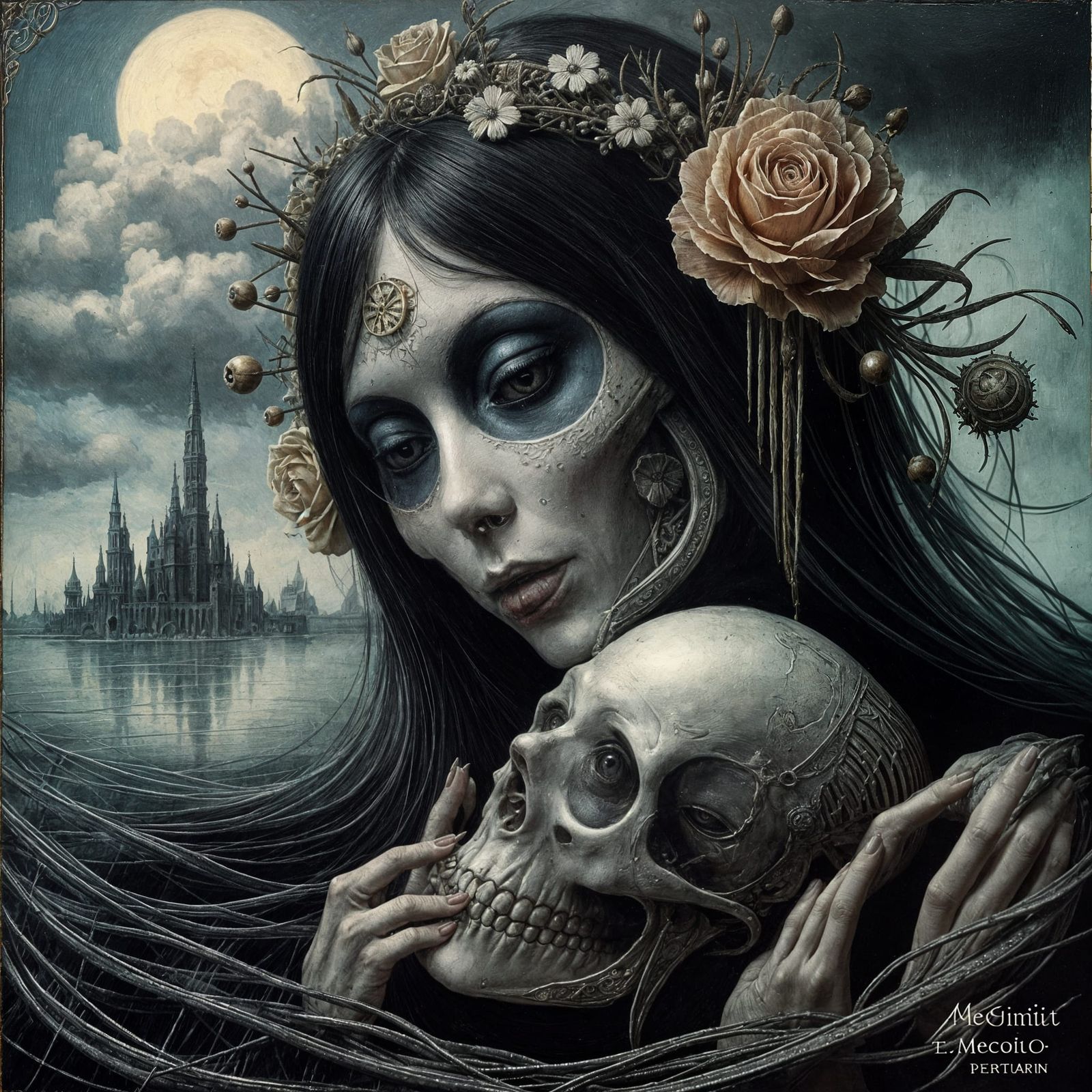 Memento Mori: A Surreal Dark Oil Painting