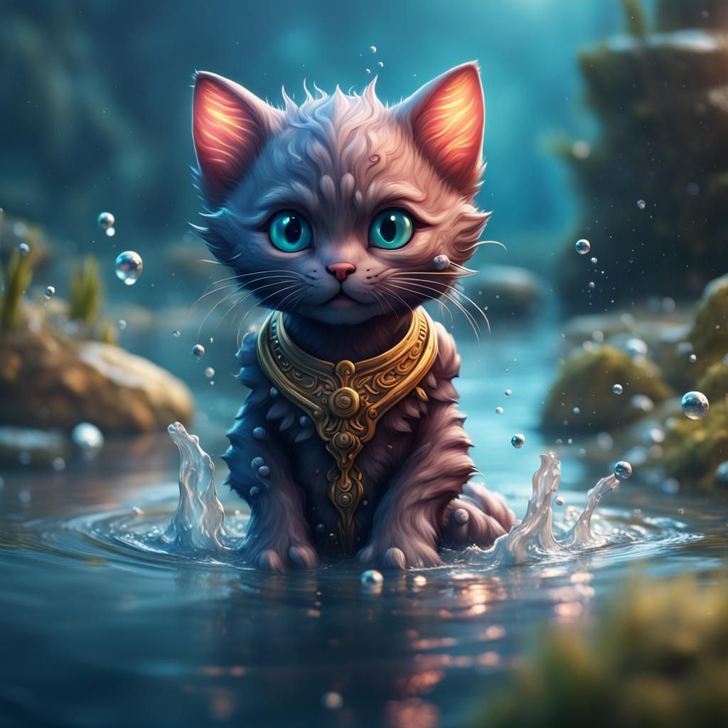 Cute Water Kitten Fantasy Concept Art