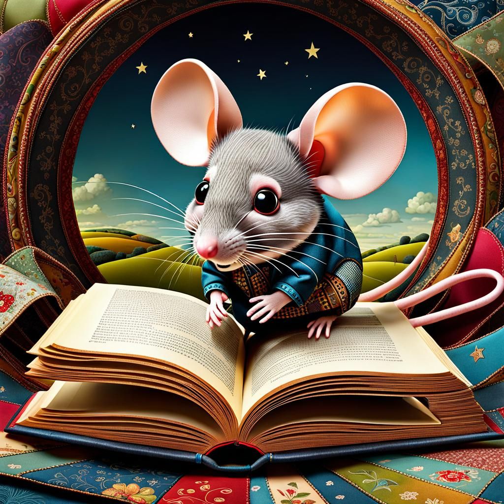 Surreal Patchwork Mouse in Storybook Style