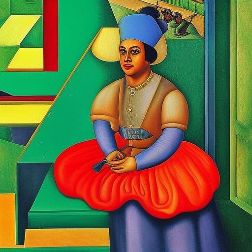 Colorful Cubist Portrait in Expressionist Style